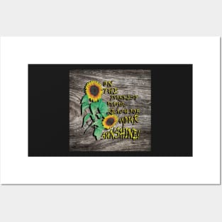 Inspirational Quotes, Sunflower Design & Quote with Yellow Lettering: On The Darkest Days, Reach For Your Sunshine! Rustic Farmhouse Home Decor & Gifts Posters and Art